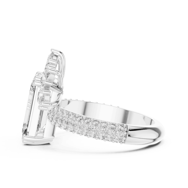Back View: Emerald Cut Diamond Engagement Ring with Cluster Accent Pavé Setting in 18K Rose Gold – Lab Grown – Driona Jewels