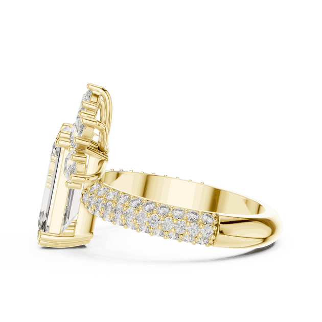 Side Profile: Emerald Cut Diamond Engagement Ring with Cluster Accent Pavé Setting in 18K White Gold – Lab Grown – Driona Jewels