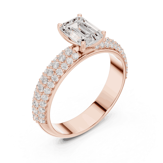 Emerald Cut Engagement Ring Lab Grown Pavé Diamond Band