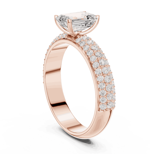 Emerald Cut Engagement Ring Lab Grown Pavé Diamond Band