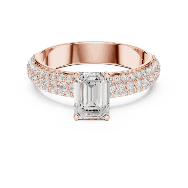 Emerald Cut Engagement Ring Lab Grown Pavé Diamond Band