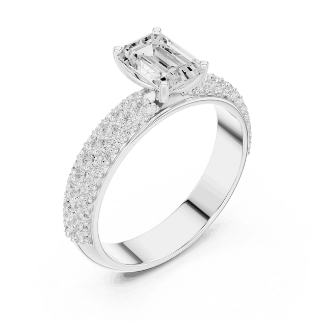 Emerald Cut Engagement Ring Lab Grown Pavé Diamond Band