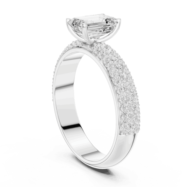 Emerald Cut Engagement Ring Lab Grown Pavé Diamond Band