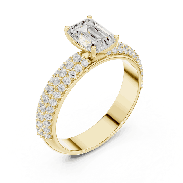 Emerald Cut Engagement Ring Lab Grown Pavé Diamond Band