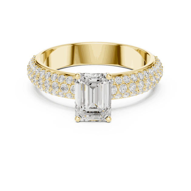 Emerald Cut Engagement Ring Lab Grown Pavé Diamond Band