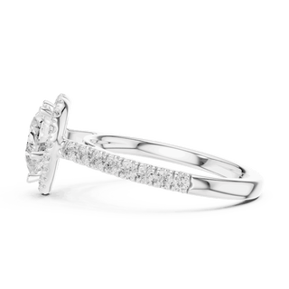 Three-Quarter View: Heart Diamond Halo Engagement Ring with Pavé Band in 18K Rose Gold – Lab Grown – Driona Jewels