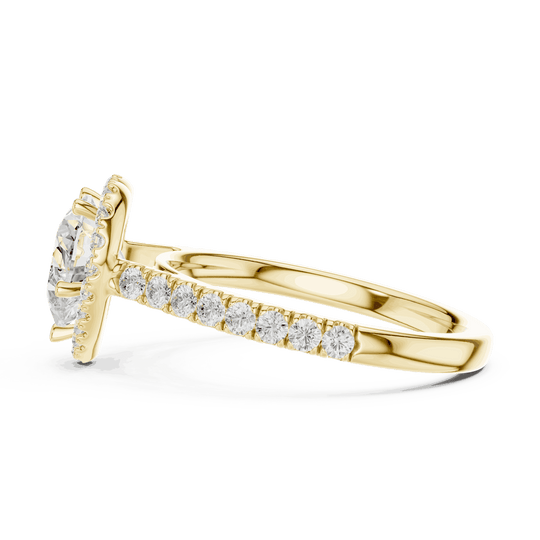 Side Profile: Heart Diamond Halo Engagement Ring with Pavé Band in 18K White Gold – Lab Grown – Driona Jewels