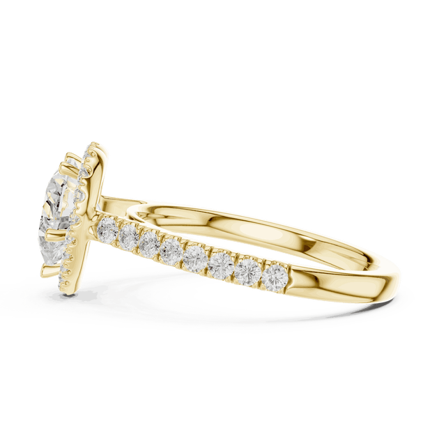 Side Profile: Heart Diamond Halo Engagement Ring with Pavé Band in 18K White Gold – Lab Grown – Driona Jewels