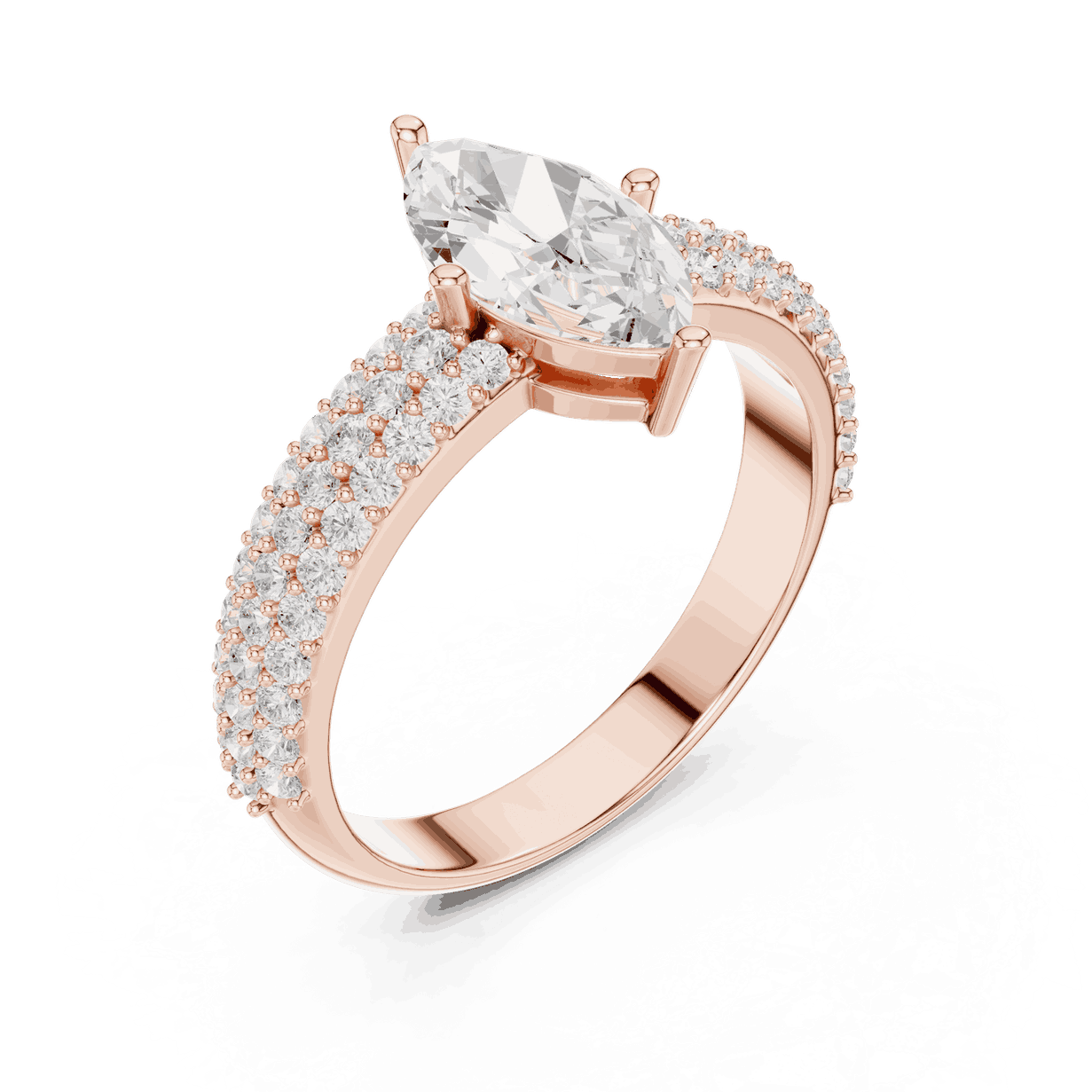 Marquise Lab Grown Diamond Engagement Ring with Wide Pave Band