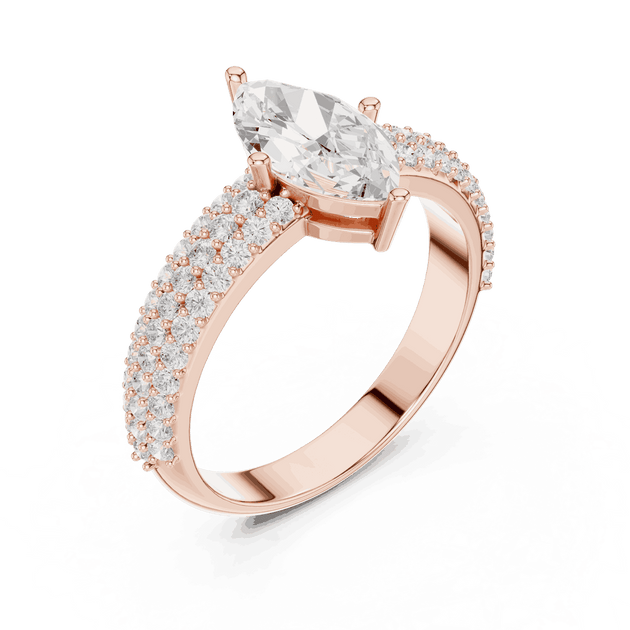 Marquise Cut Lab Grown Diamond Engagement Ring with Pave Band