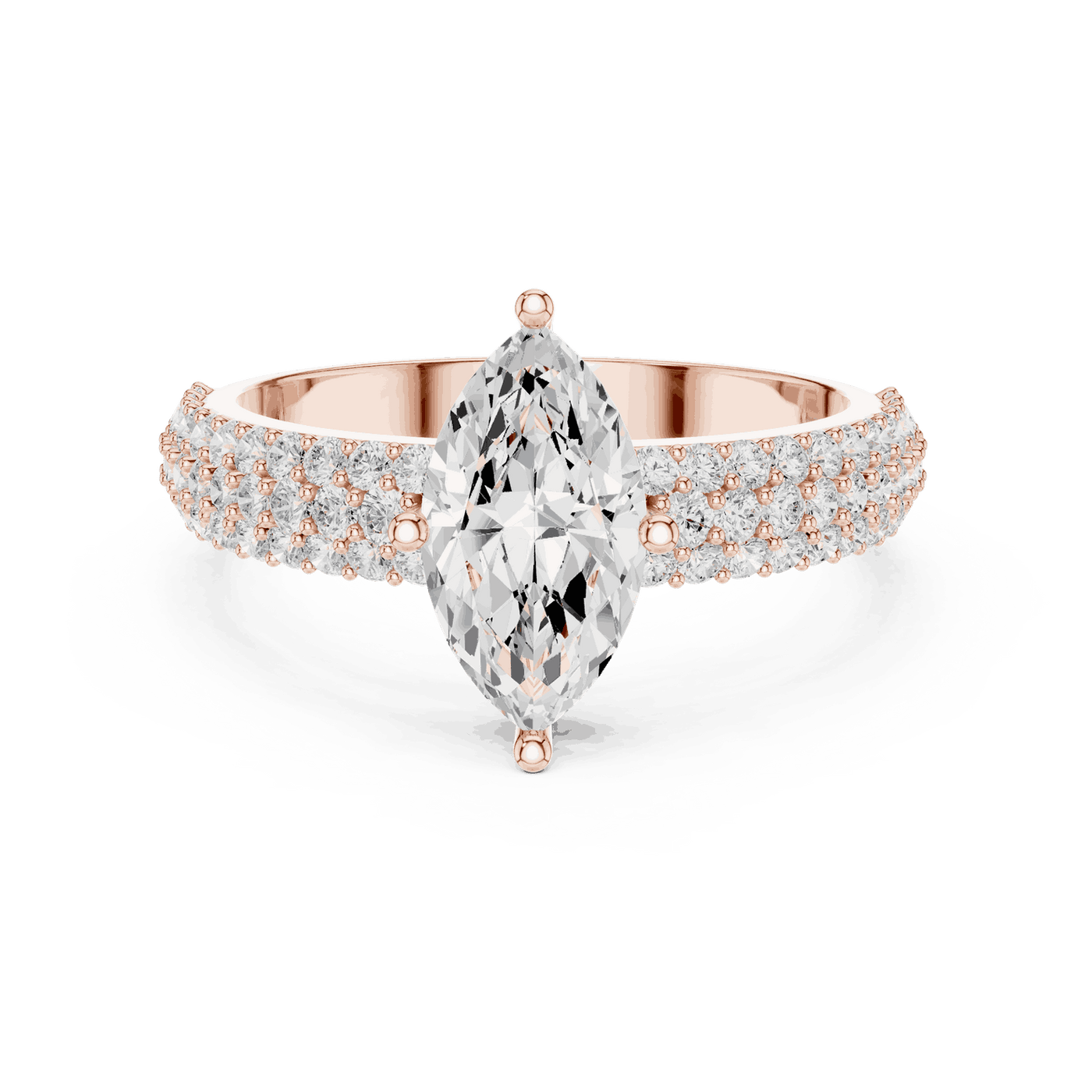 Marquise Lab Grown Diamond Engagement Ring with Wide Pave Band