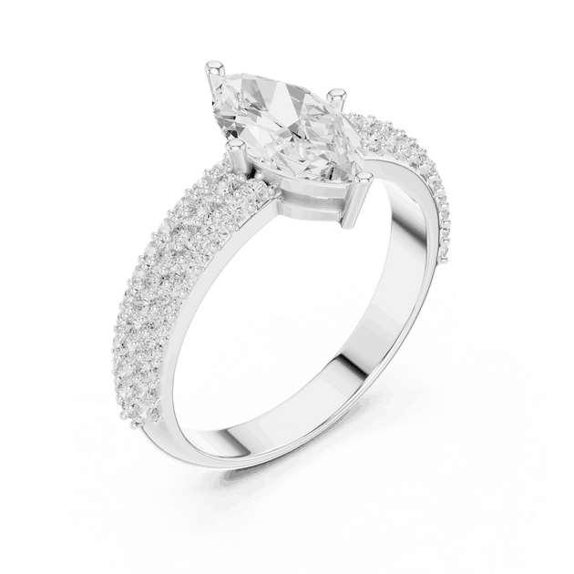 Marquise Cut Lab Grown Diamond Engagement Ring with Pave Band