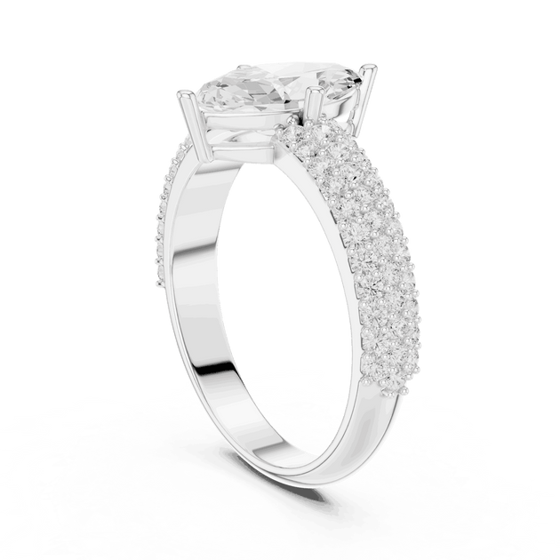 Marquise Cut Lab Grown Diamond Engagement Ring with Pave Band
