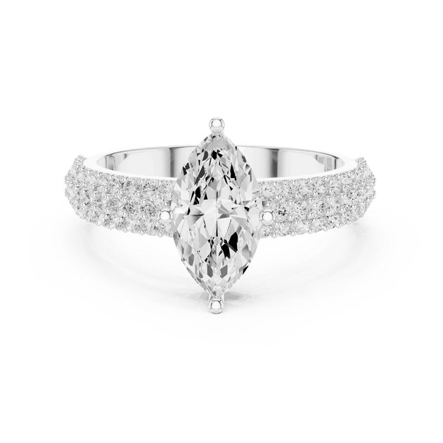 Marquise Cut Lab Grown Diamond Engagement Ring with Pave Band
