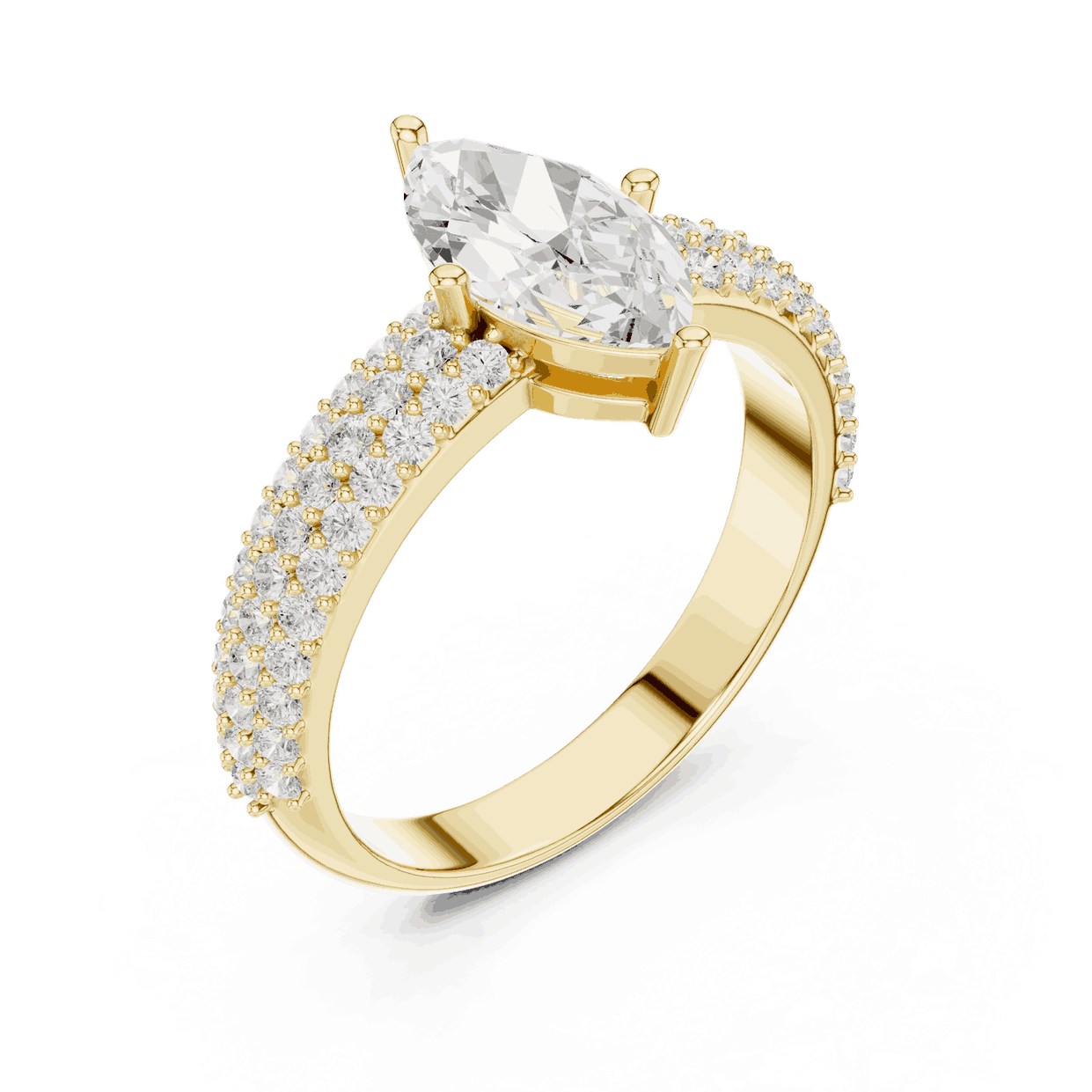 Marquise Lab Grown Diamond Engagement Ring with Wide Pave Band