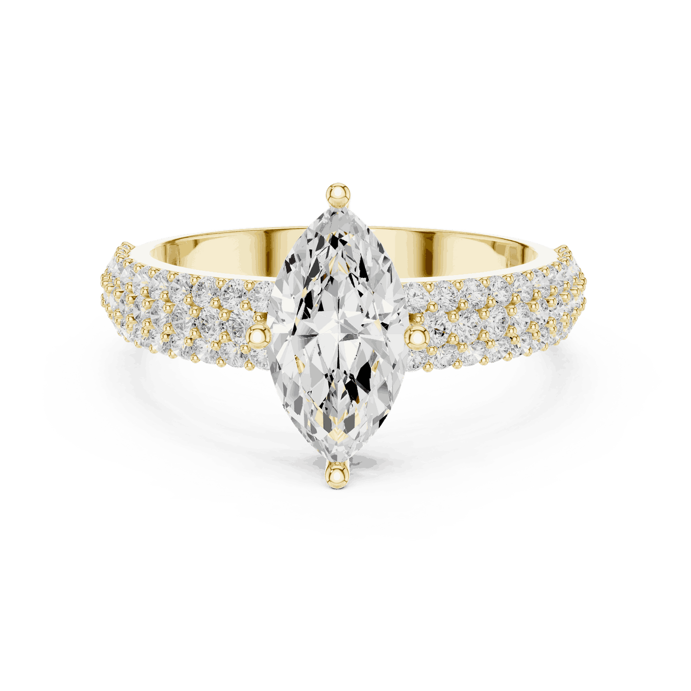 Marquise Lab Grown Diamond Engagement Ring with Wide Pave Band