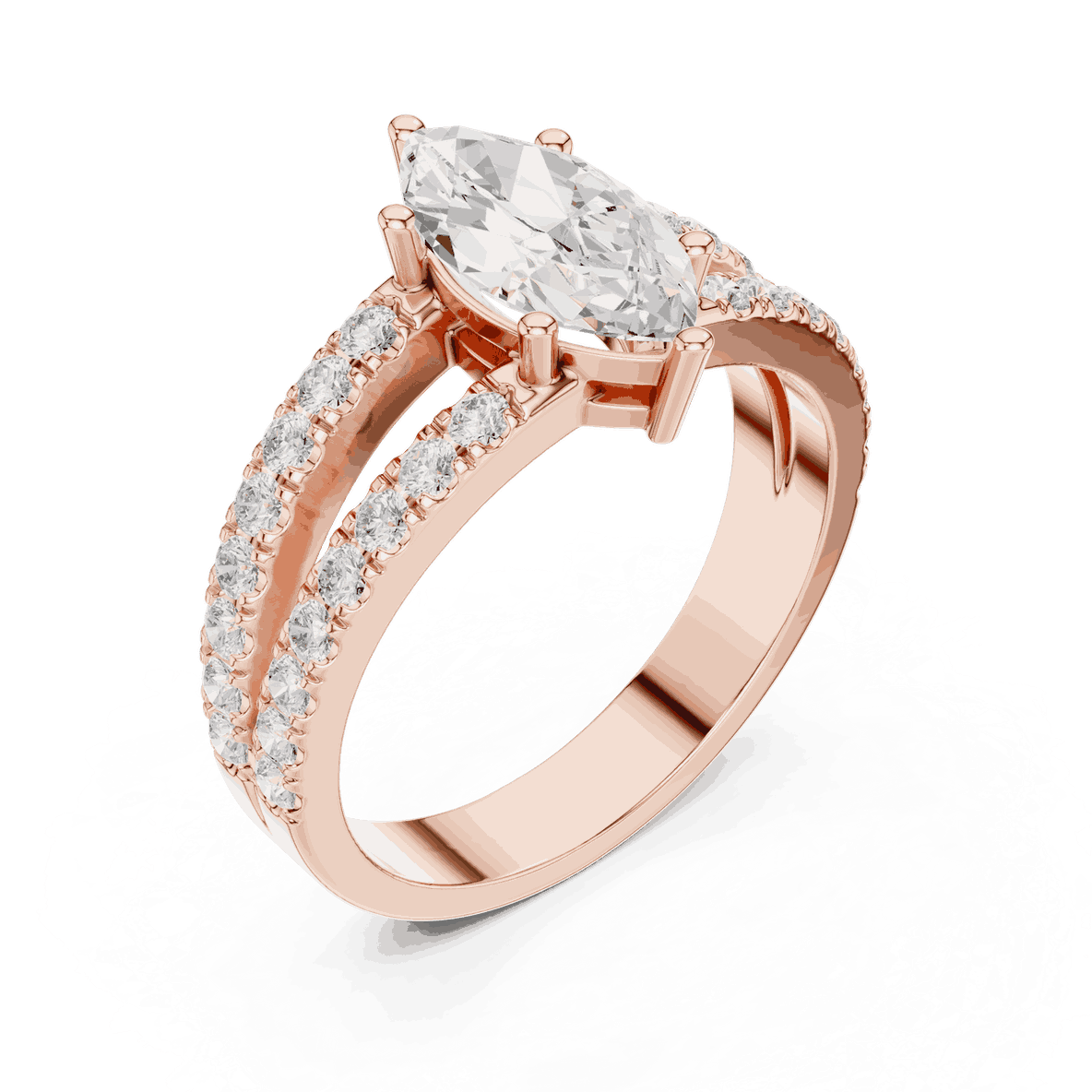 Marquise Lab Grown Diamond Ring with Split Pave Band
