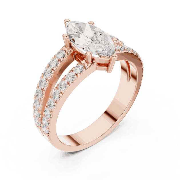 Marquise Lab Grown Engagement Ring with Double Pave Band
