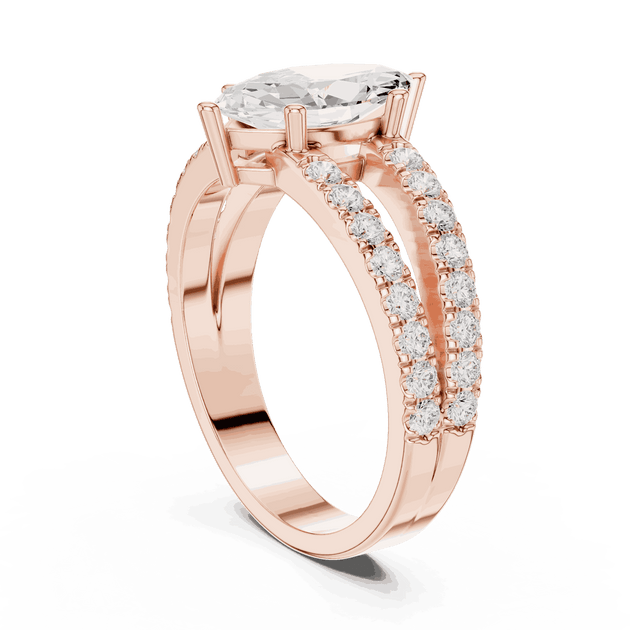 Marquise Lab Grown Engagement Ring with Double Pave Band