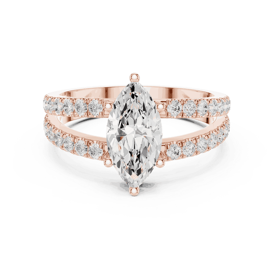 Driona Jewels Marquise Engagement Ring with Double Pavé Band