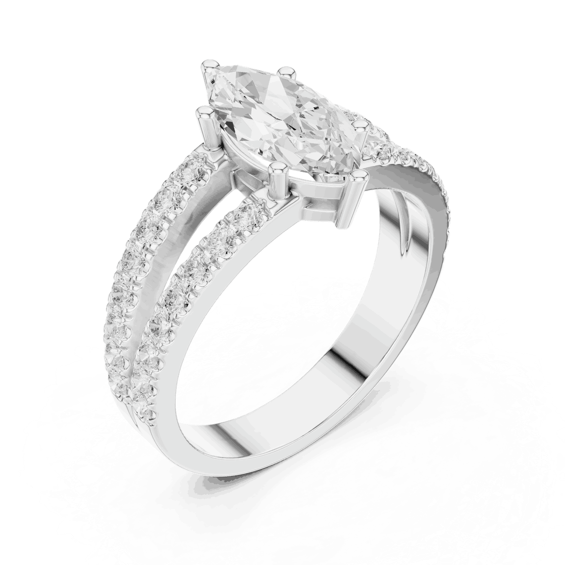 Marquise Lab Grown Diamond Ring with Split Pave Band