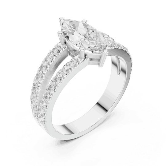 Driona Jewels Marquise Engagement Ring with Double Pavé Band