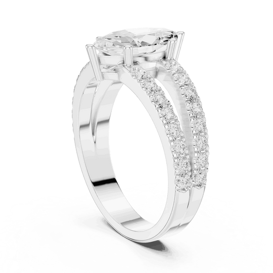 Driona Jewels Marquise Engagement Ring with Double Pavé Band