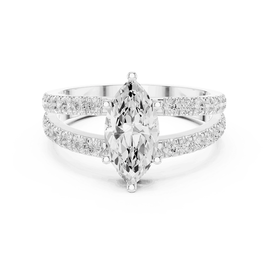 Driona Jewels Marquise Engagement Ring with Double Pavé Band