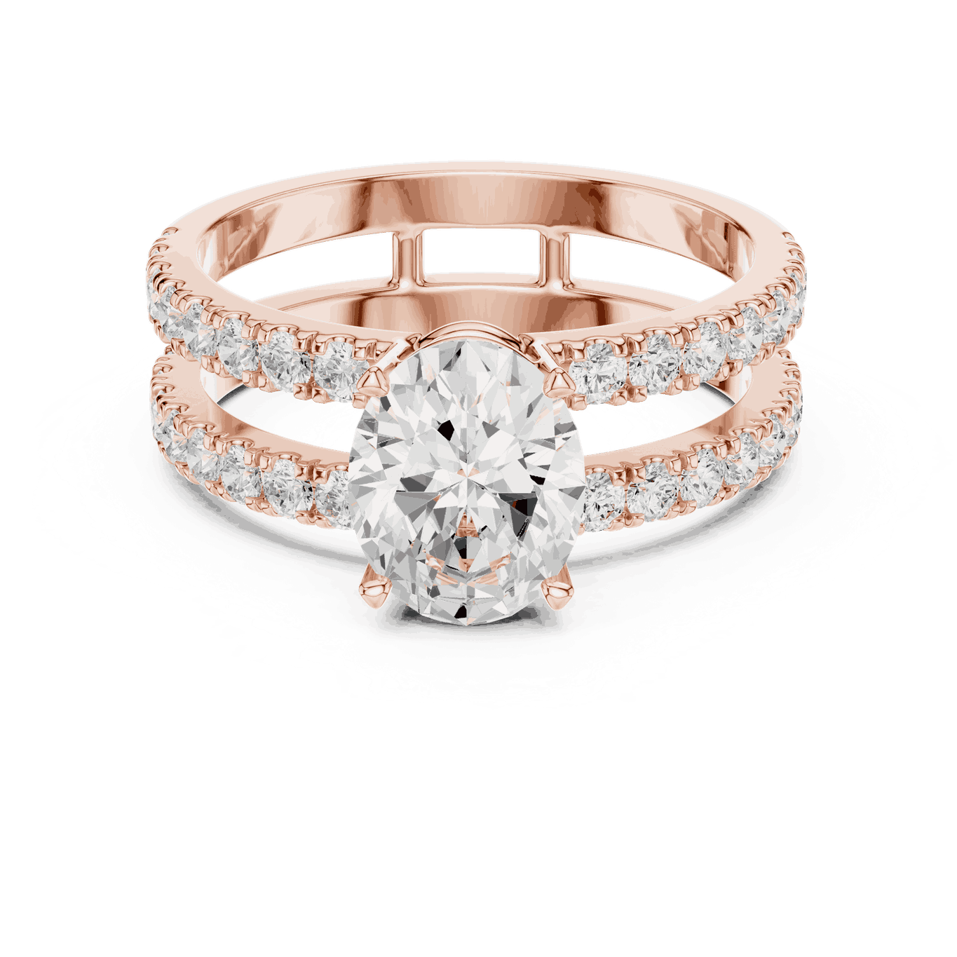 Oval Lab Grown Diamond Engagement Ring with Double Pave Band