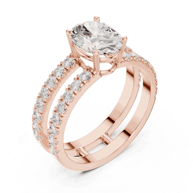 Oval Diamond Engagement Ring With Double Pave Band Jewelry