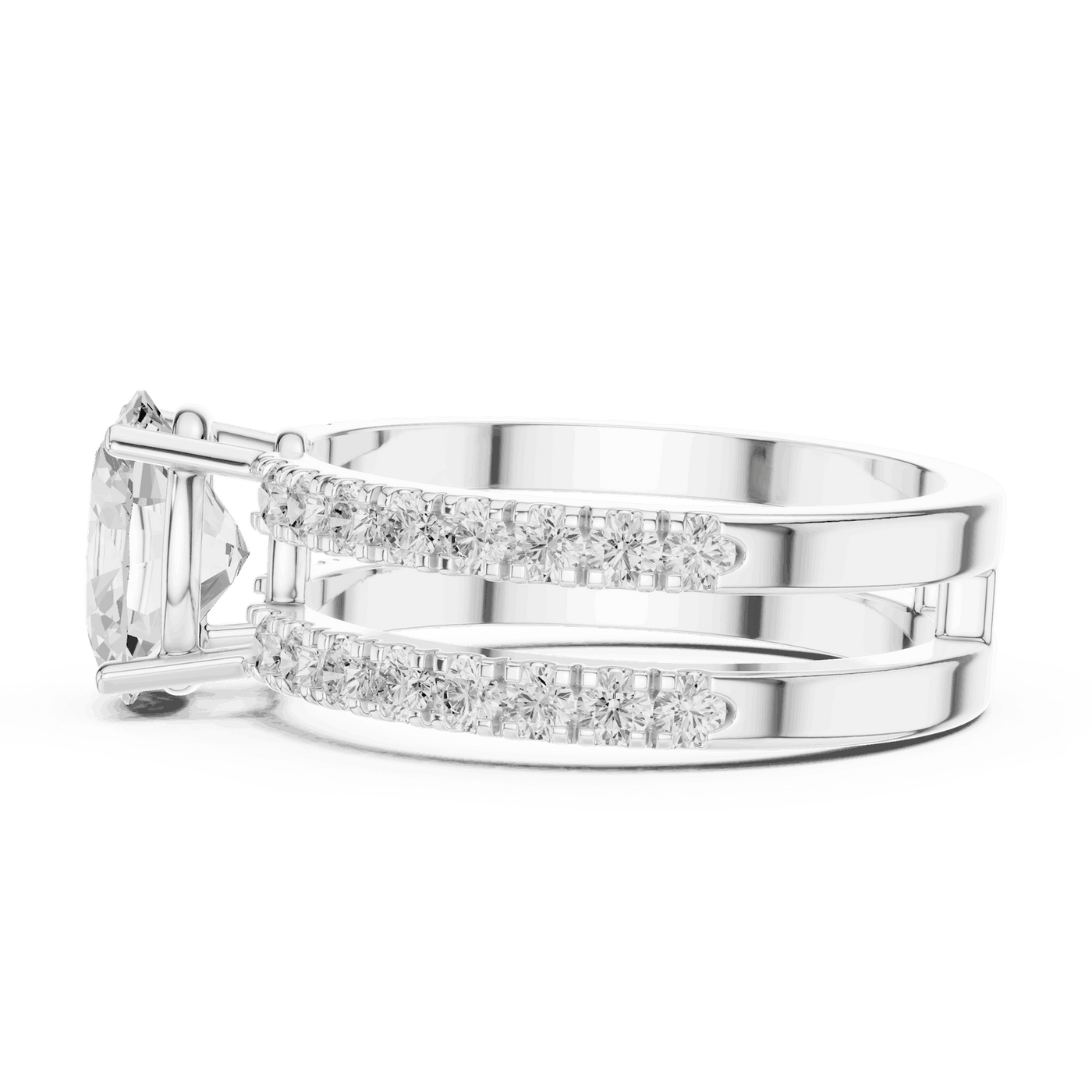 Oval Lab Grown Diamond Engagement Ring with Double Pave Band