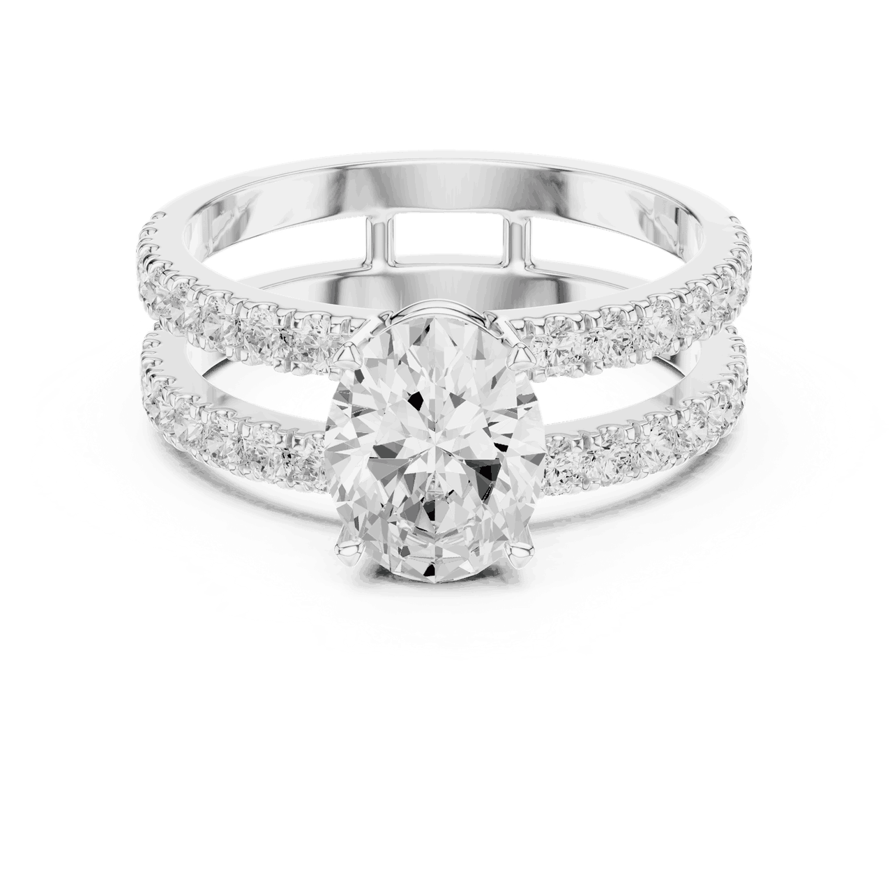 Oval Lab Grown Diamond Engagement Ring with Double Pave Band