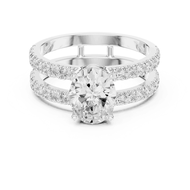 Oval Diamond Engagement Ring With Double Pave Band Jewelry