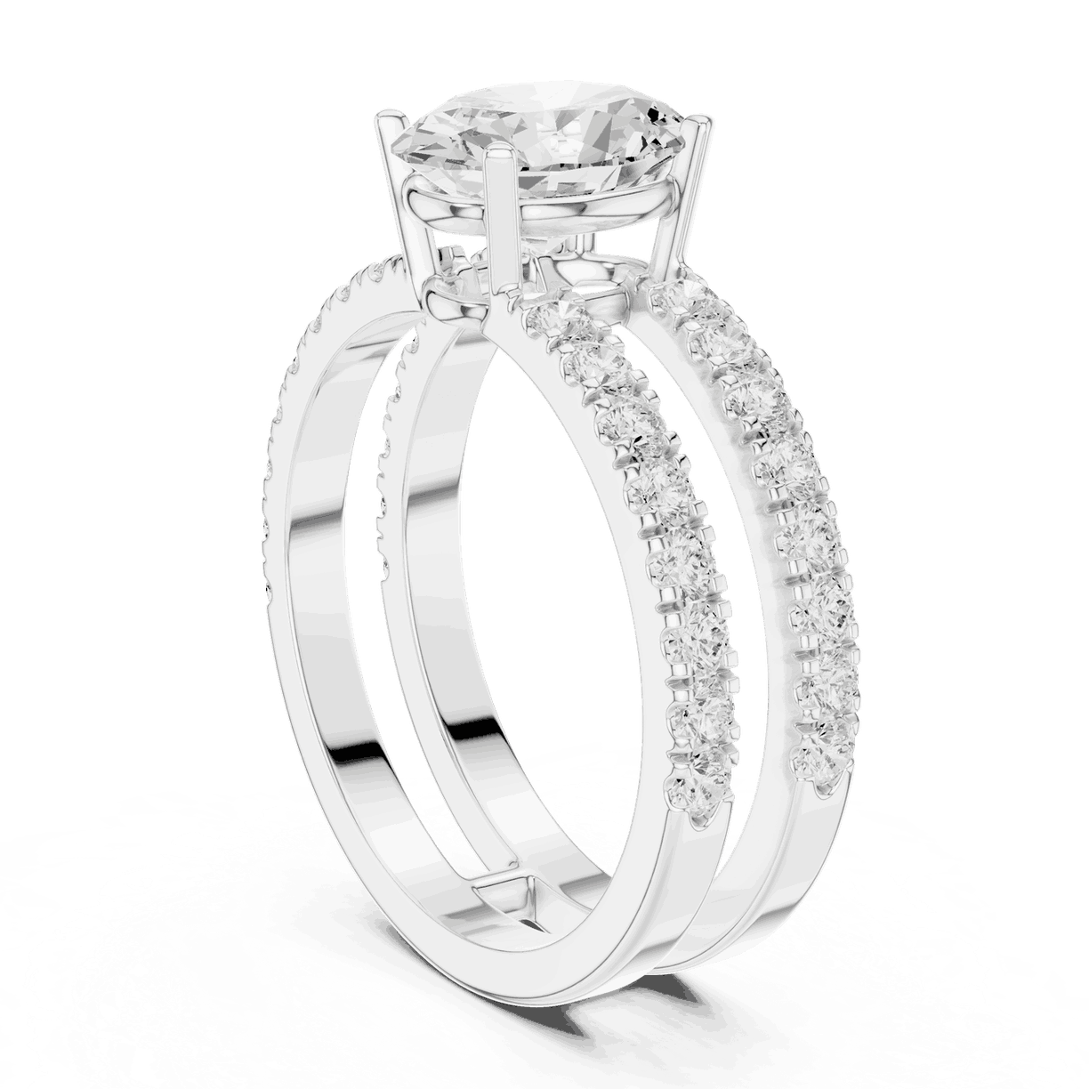 Oval Lab Grown Diamond Engagement Ring with Double Pave Band