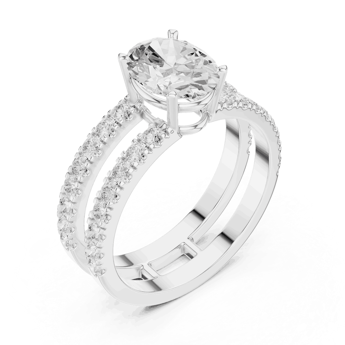 Oval Lab Grown Diamond Engagement Ring with Double Pave Band