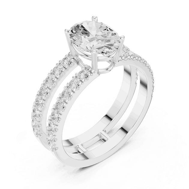 Oval Diamond Engagement Ring With Double Pave Band Jewelry