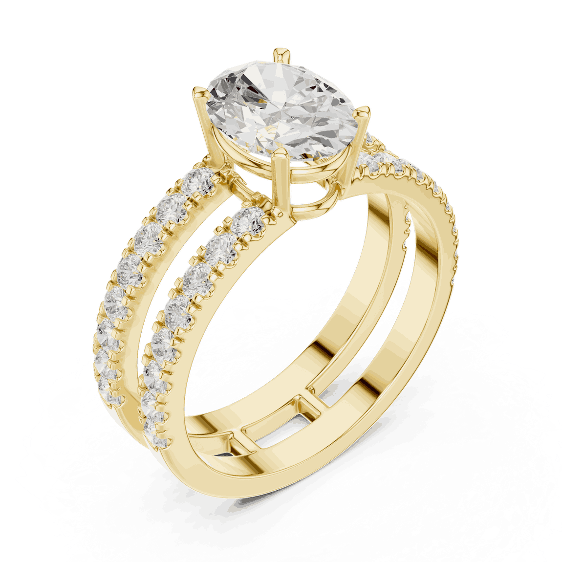 Oval Lab Grown Diamond Engagement Ring with Double Pave Band