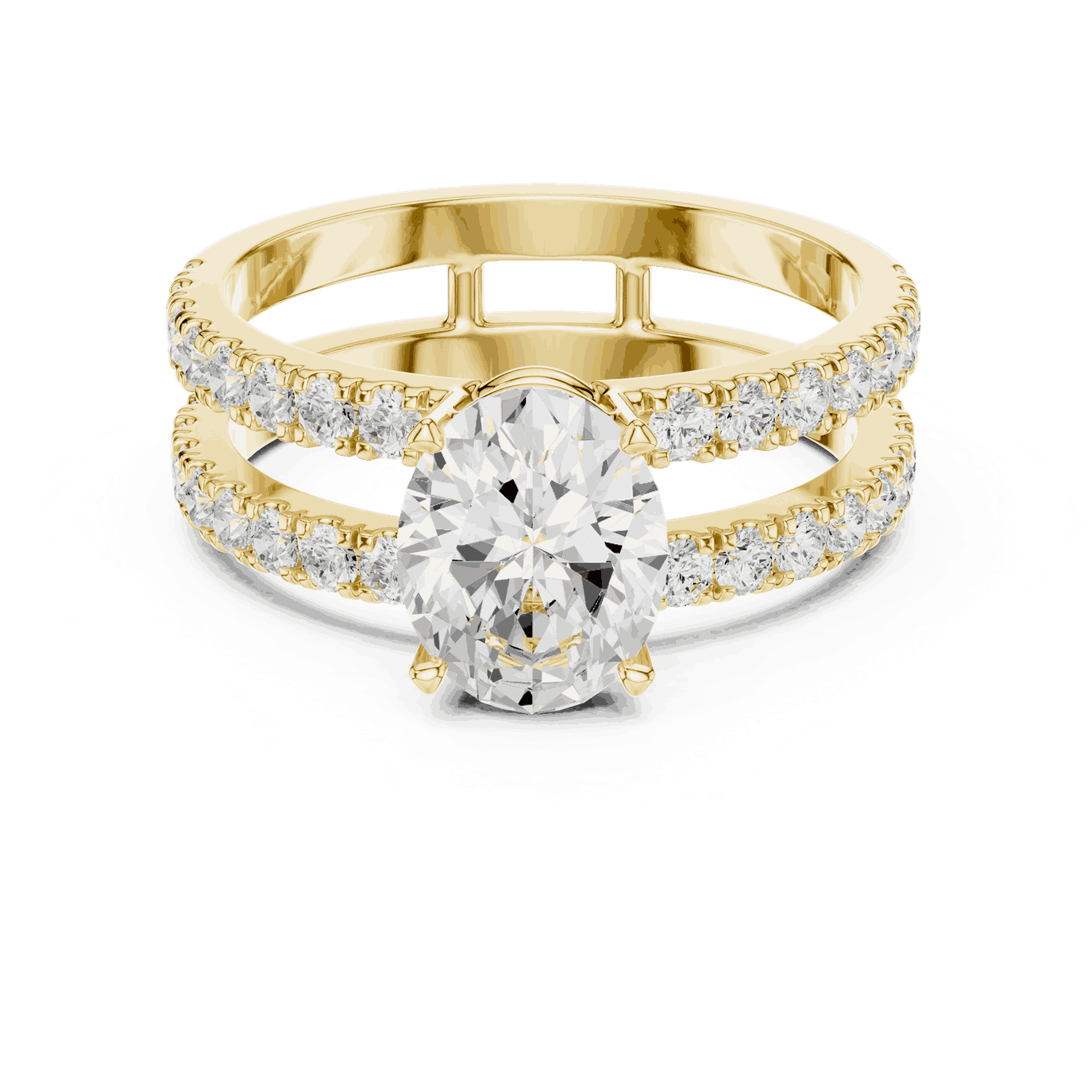 Oval Lab Grown Diamond Engagement Ring with Double Pave Band