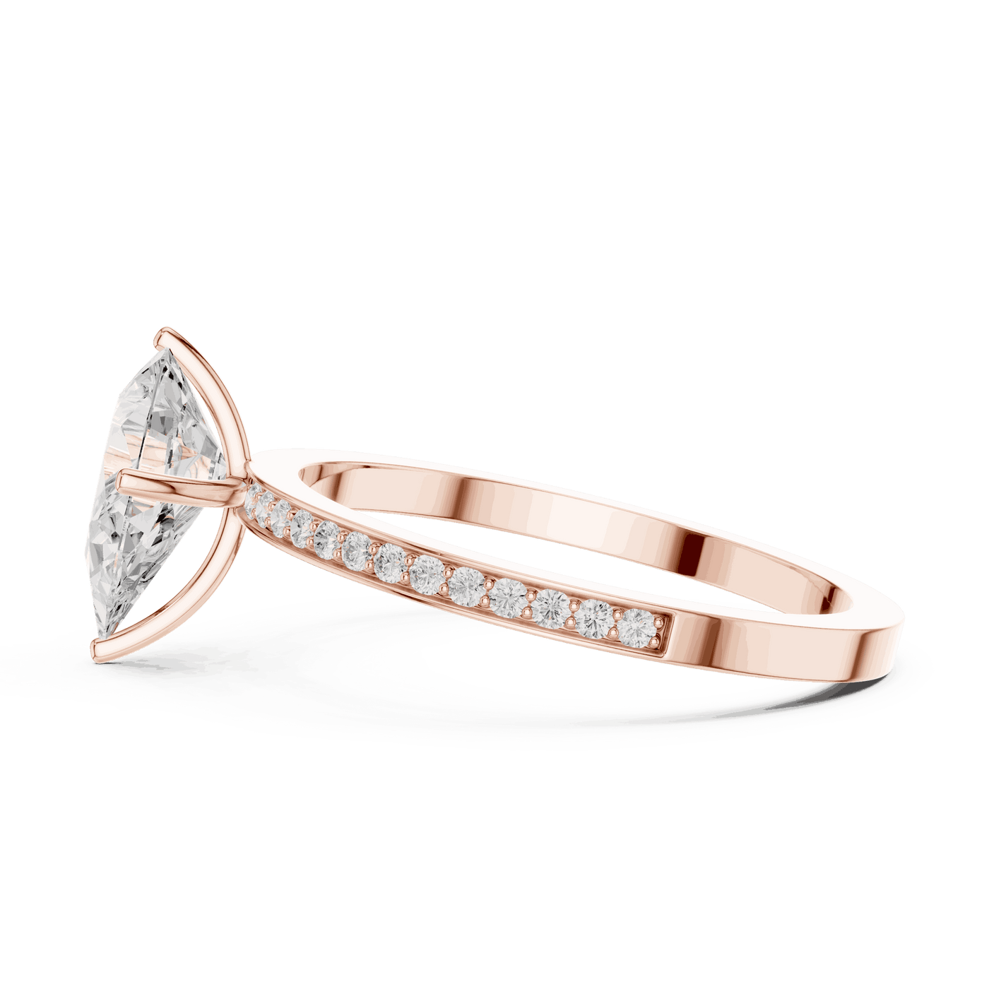 Pear Lab Grown Diamond Solitaire Engagement Ring with Pavé Band