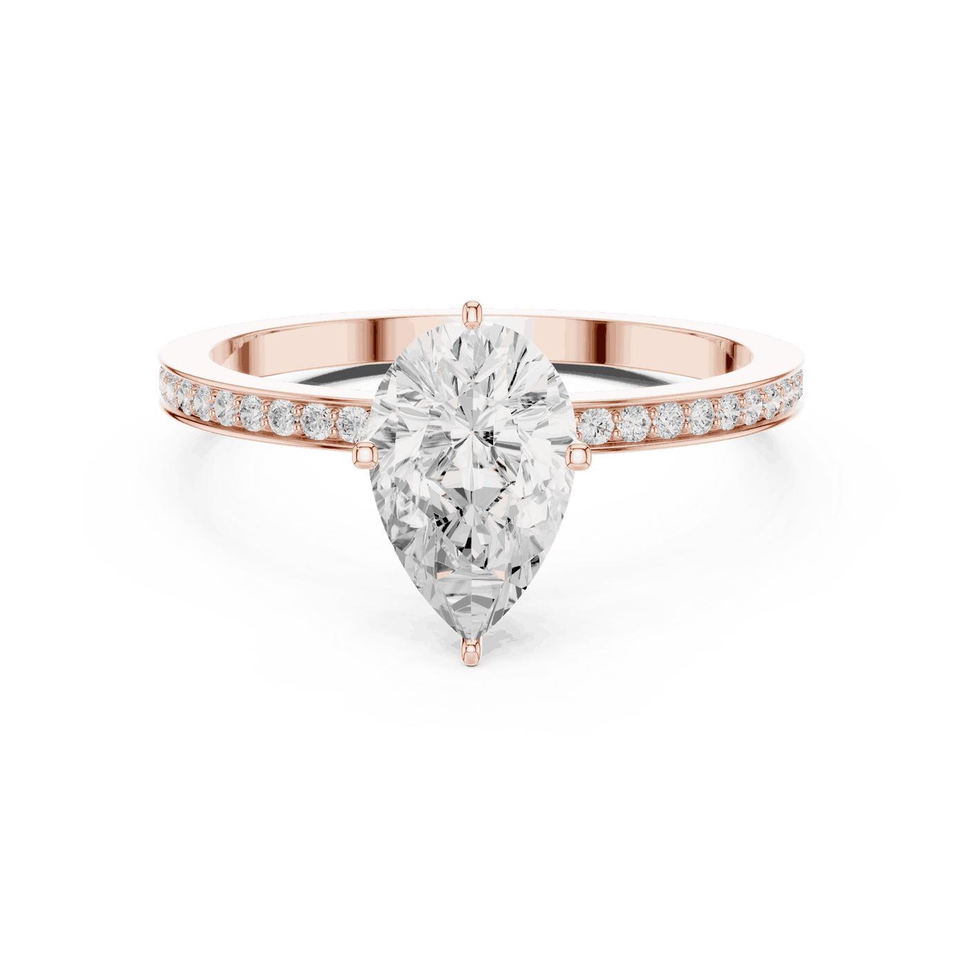 Pear Lab Grown Diamond Solitaire Engagement Ring with Pavé Band