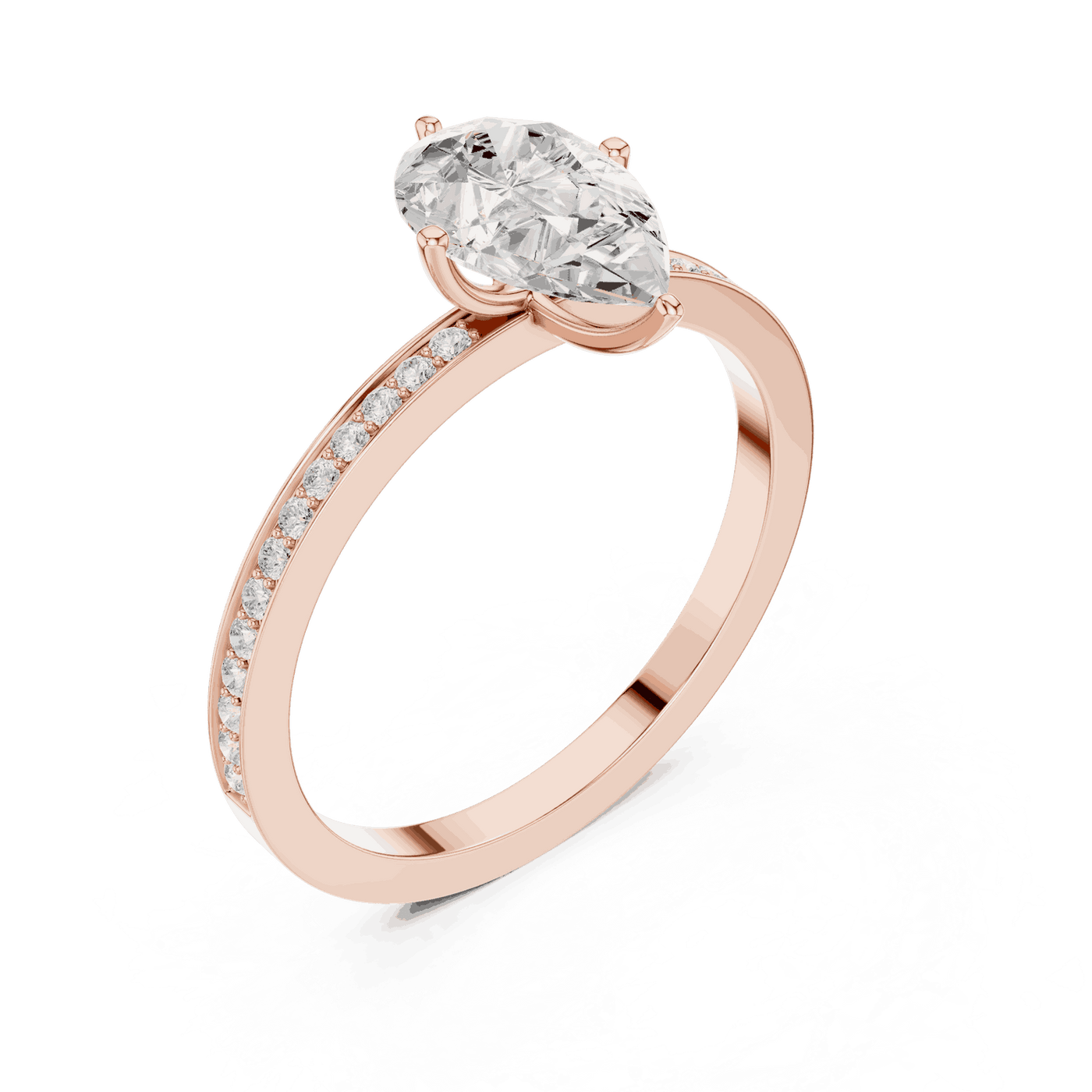 Pear Lab Grown Diamond Solitaire Engagement Ring with Pavé Band