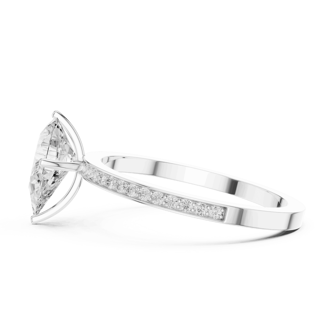 Pear Lab Grown Diamond Solitaire Engagement Ring with Pavé Band