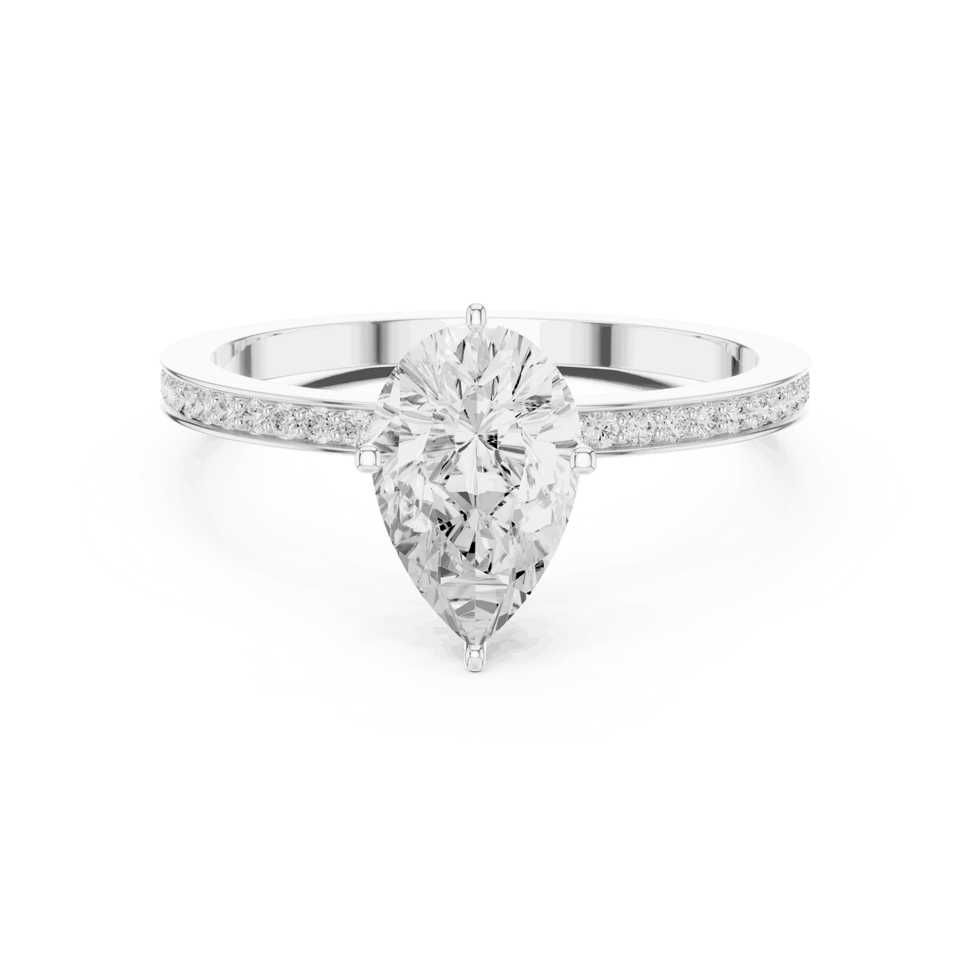 Pear Lab Grown Diamond Solitaire Engagement Ring with Pavé Band