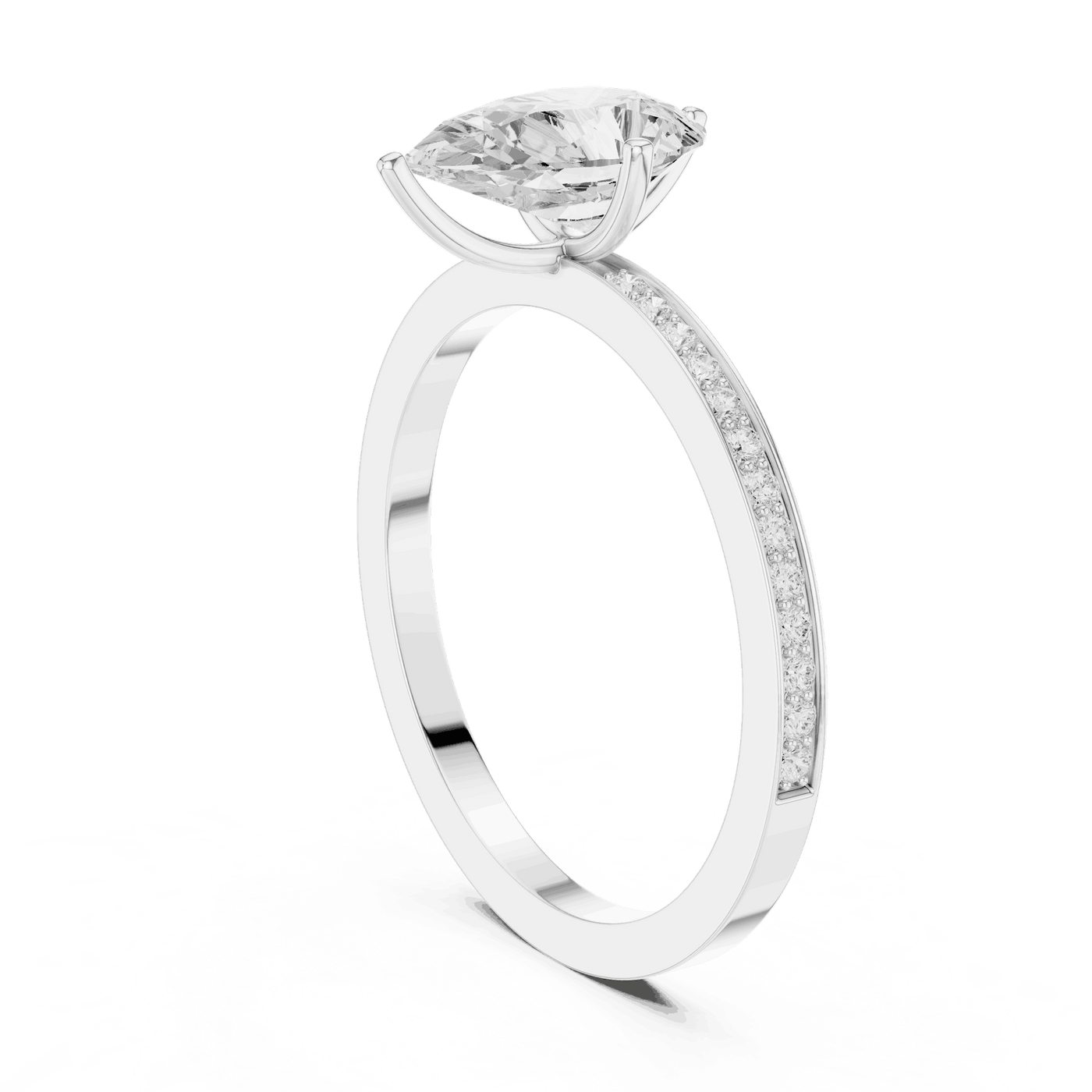 Pear Lab Grown Diamond Solitaire Engagement Ring with Pavé Band