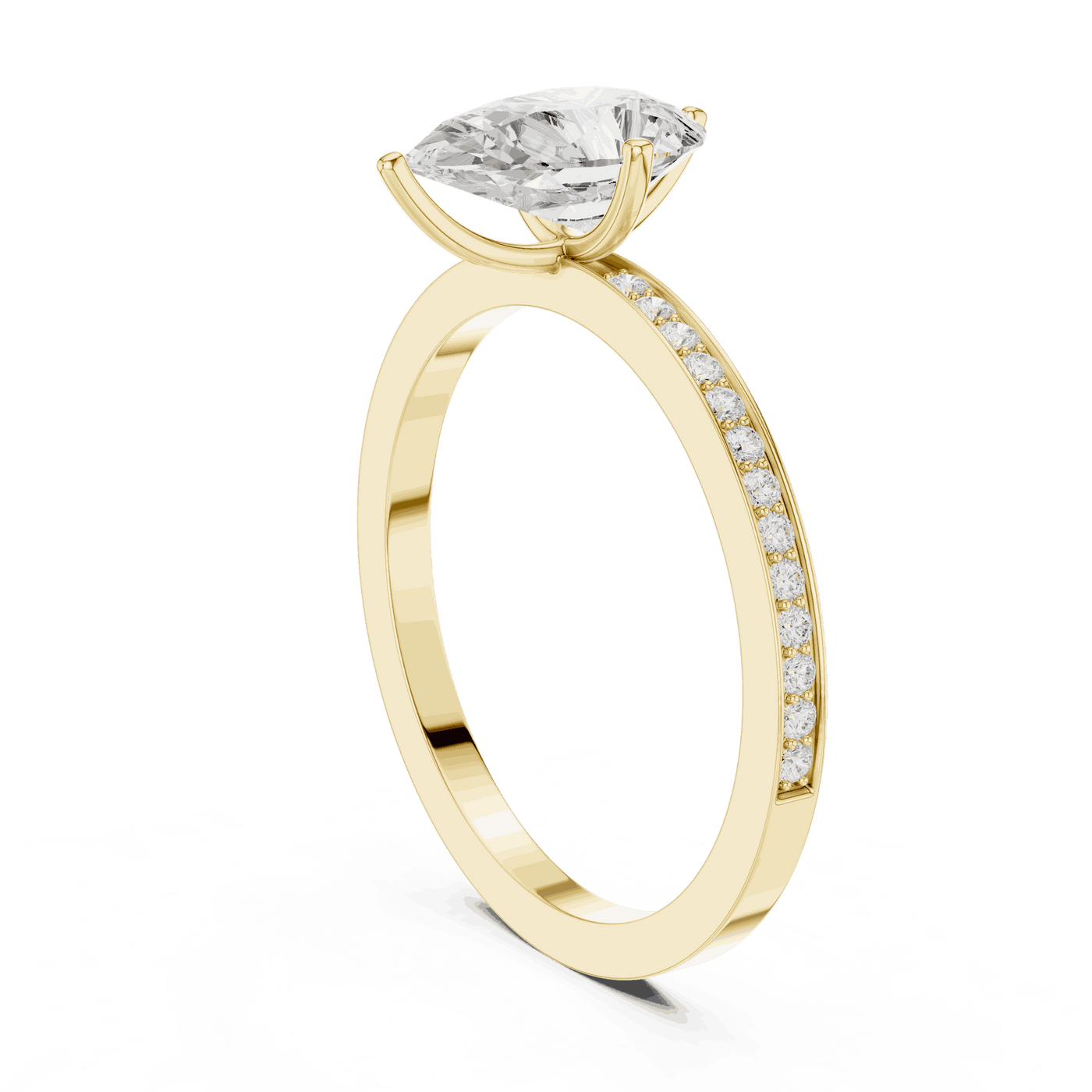 Pear Lab Grown Diamond Solitaire Engagement Ring with Pavé Band