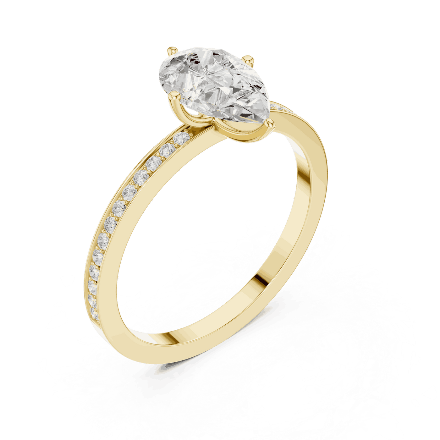 Pear Lab Grown Diamond Solitaire Engagement Ring with Pavé Band