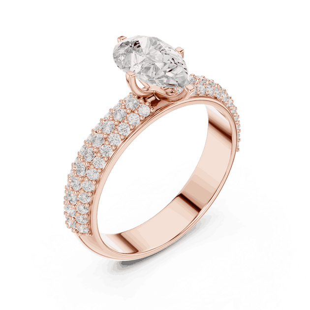 Pear Cut Lab Grown Engagement Ring With Triple Pavé Band