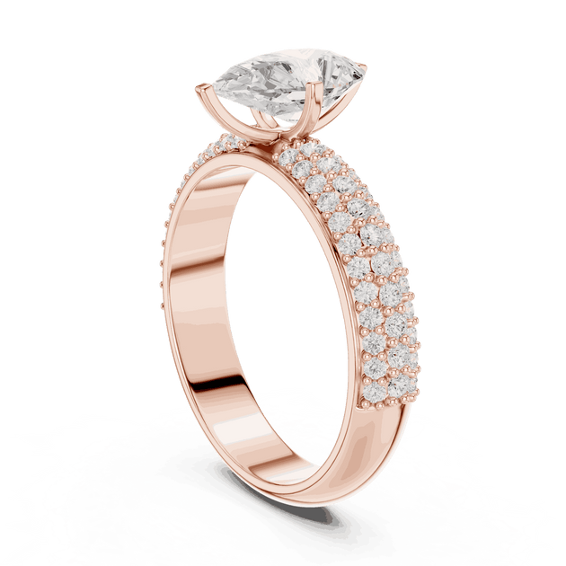 Pear Cut Lab Grown Engagement Ring With Triple Pavé Band
