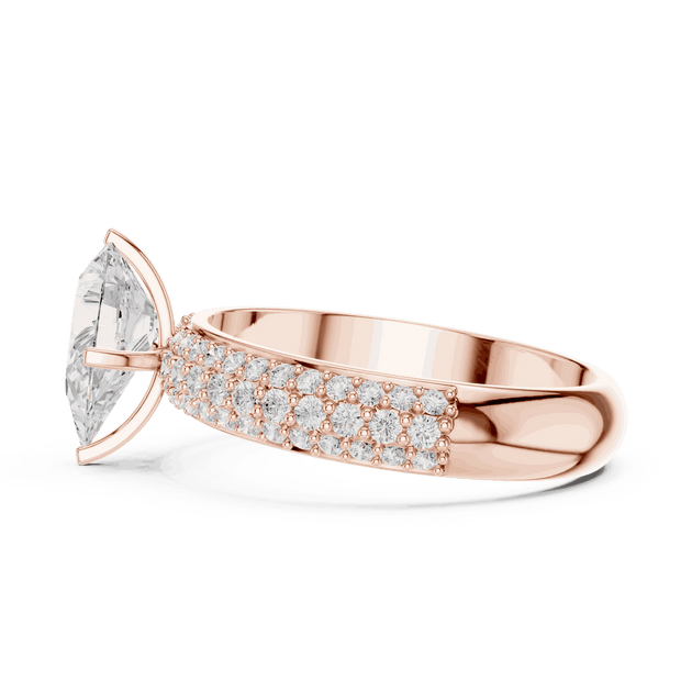 Pear Cut Lab Grown Engagement Ring With Triple Pavé Band