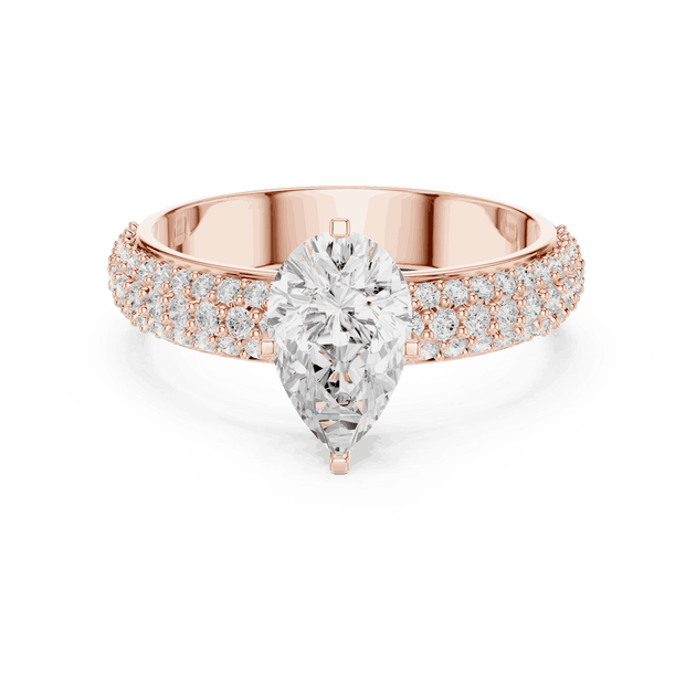 Pear Cut Lab Grown Engagement Ring With Triple Pavé Band